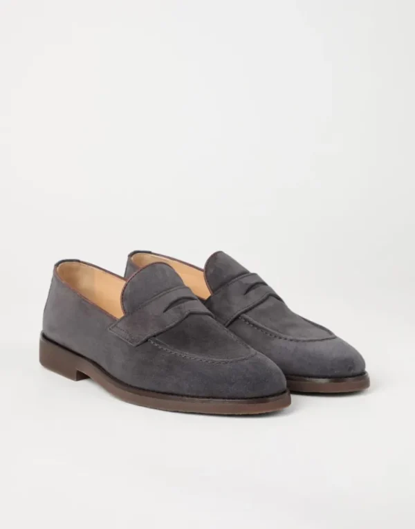 Brunello Cucinelli Penny-Loafers aus gewaschenem Veloursleder | Herren Mokassins