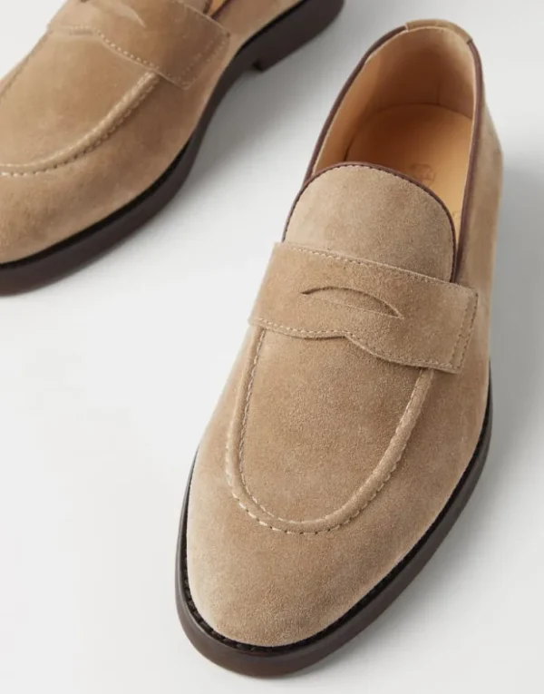 Brunello Cucinelli Penny-Loafers aus gewaschenem Veloursleder | Herren Mokassins