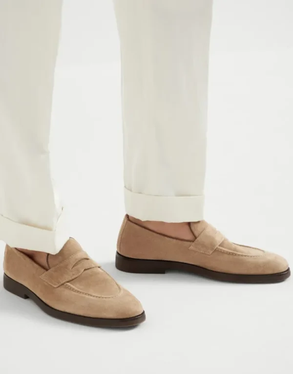 Brunello Cucinelli Penny-Loafers aus gewaschenem Veloursleder | Herren Mokassins