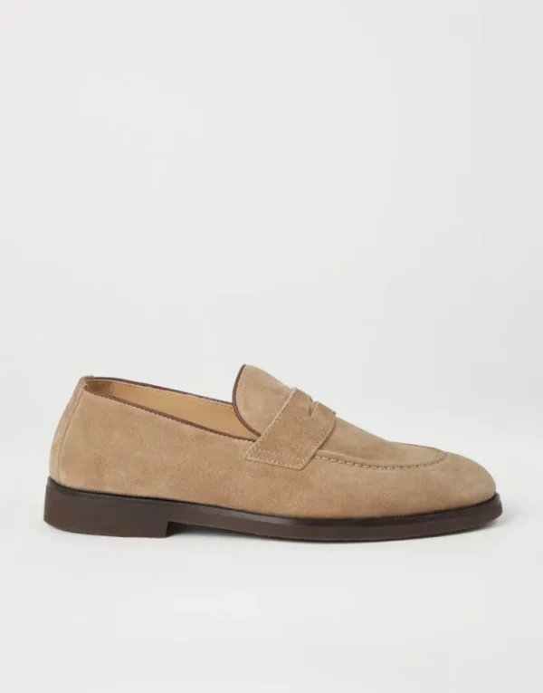 Brunello Cucinelli Penny-Loafers aus gewaschenem Veloursleder | Herren Mokassins