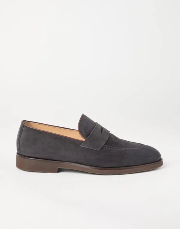 Brunello Cucinelli Penny-Loafers aus gewaschenem Veloursleder | Herren Mokassins