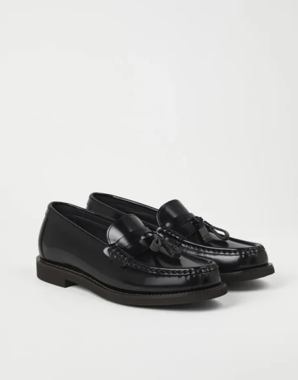 Brunello Cucinelli Penny-Loafers aus Minimal-Kalbsleder mit Shiny Tassels | Damen Loafers & Flache Schuhe