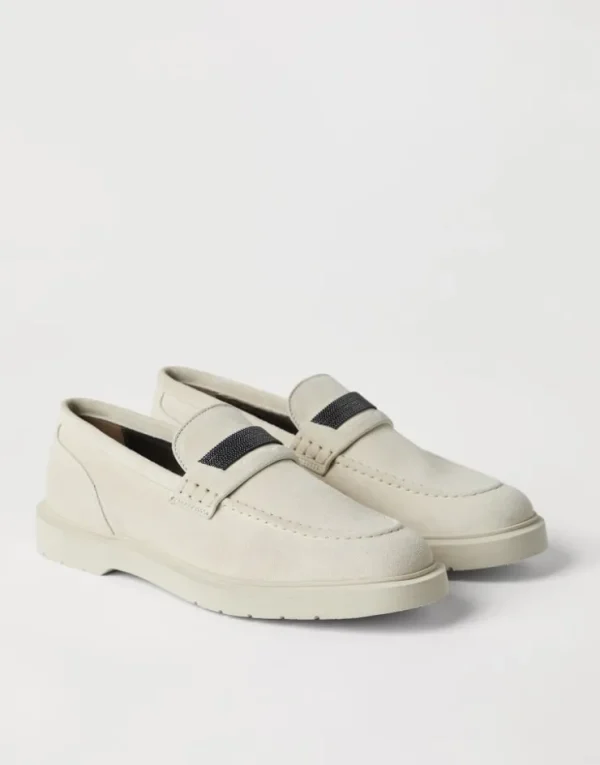 Brunello Cucinelli Penny-Loafers aus Veloursleder mit Monili | Damen Loafers & Flache Schuhe