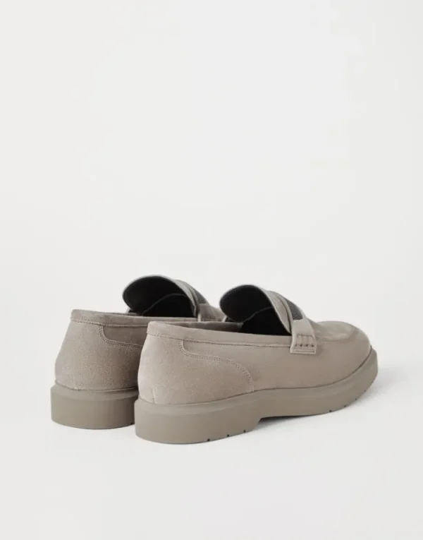 Brunello Cucinelli Penny-Loafers aus Veloursleder mit Monili | Damen Loafers & Flache Schuhe