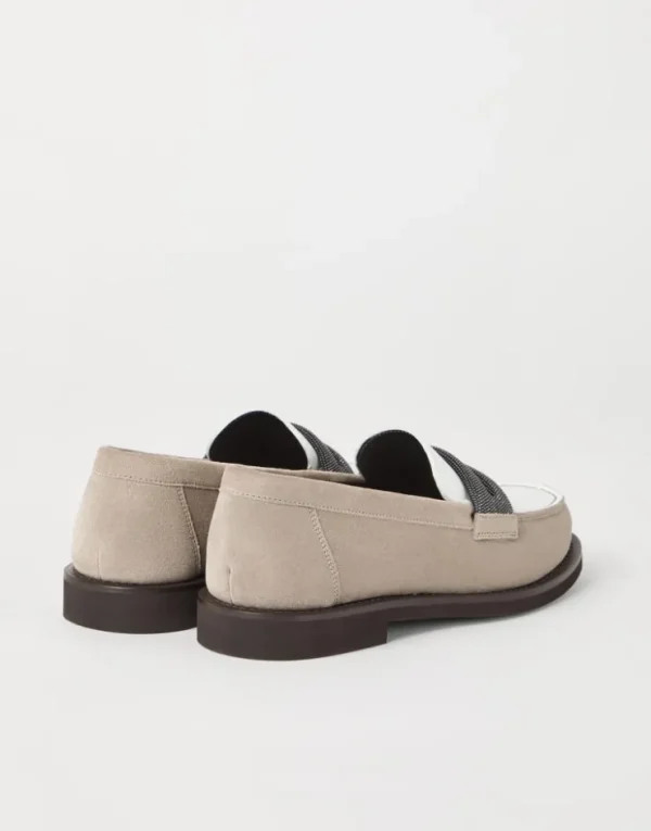 Brunello Cucinelli Penny-Loafers aus Veloursleder mit Precious Clamp | Damen Loafers & Flache Schuhe