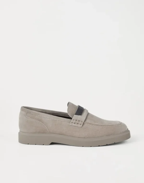 Brunello Cucinelli Penny-Loafers aus Veloursleder mit Monili | Damen Loafers & Flache Schuhe