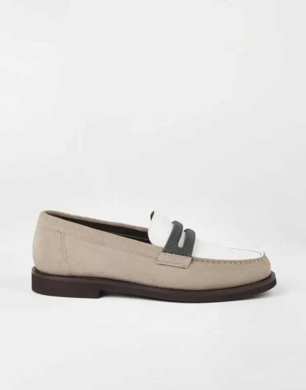 Brunello Cucinelli Penny-Loafers aus Veloursleder mit Precious Clamp | Damen Loafers & Flache Schuhe