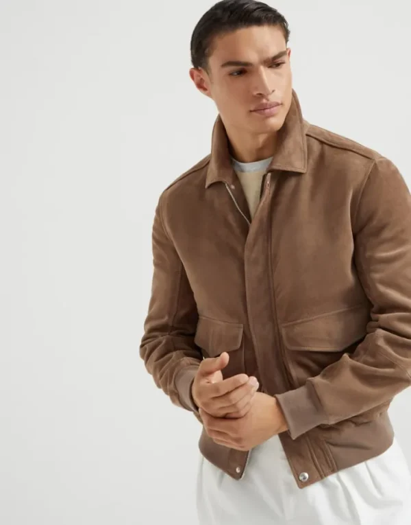 Brunello Cucinelli Pilotenjacke aus Country-Veloursleder | Herren Mäntel & Jacken