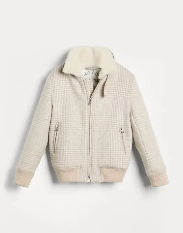 Brunello Cucinelli Pilotenjacke aus doppeltem Wolltuch in Prince-of-Wales-Karo mit Wattierung aus Thermore® und abnehmbarem Besatz aus Shearling | Kinder Mäntel & Jacken