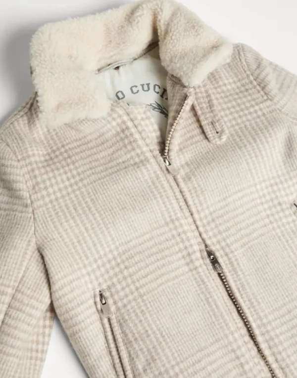 Brunello Cucinelli Pilotenjacke aus doppeltem Wolltuch in Prince-of-Wales-Karo mit Wattierung aus Thermore® und abnehmbarem Besatz aus Shearling | Kinder Mäntel & Jacken