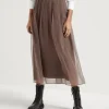 Brunello Cucinelli Pleated Midi-Rock aus Crispy-Seide mit Shiny Waistband | Damen Röcke