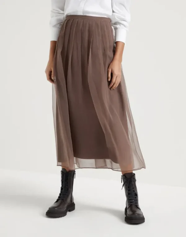 Brunello Cucinelli Pleated Midi-Rock aus Crispy-Seide mit Shiny Waistband | Damen Röcke