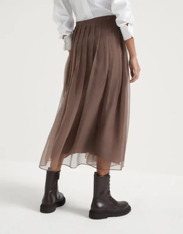 Brunello Cucinelli Pleated Midi-Rock aus Crispy-Seide mit Shiny Waistband | Damen Röcke