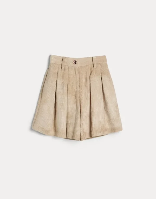 Brunello Cucinelli Pleated Shorts aus gehämmertem Cordsamt mit Monili | Kinder Hosen & Röcke