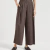 Brunello Cucinelli Pleated-Hose in A-Linie aus Twill in Denim-Optik mit Shiny Loop | Damen Hosen