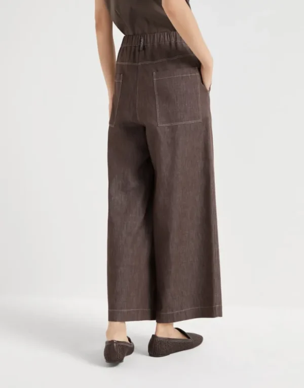 Brunello Cucinelli Pleated-Hose in A-Linie aus Twill in Denim-Optik mit Shiny Loop | Damen Hosen