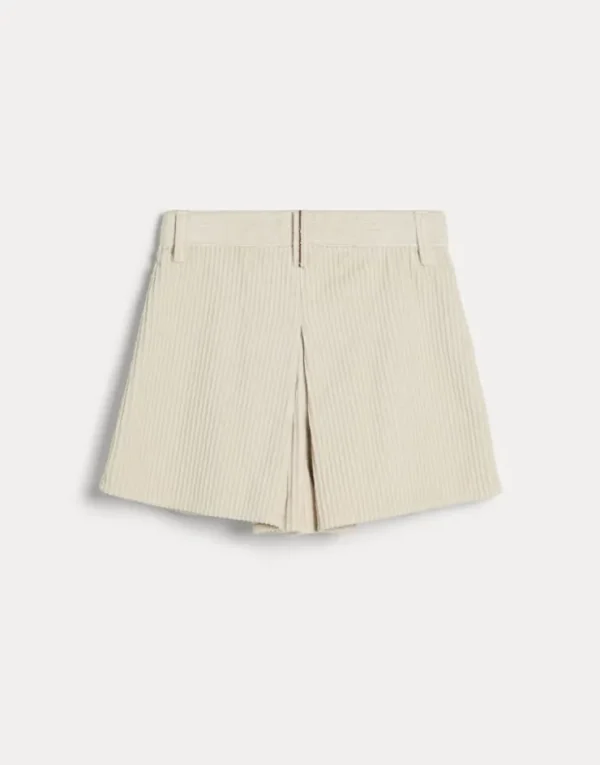 Brunello Cucinelli Pleated-Shorts aus Cordsamt in Comfort-Baumwolle mit Monili | Kinder Hosen & Röcke