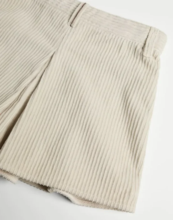 Brunello Cucinelli Pleated-Shorts aus Cordsamt in Comfort-Baumwolle mit Monili | Kinder Hosen & Röcke