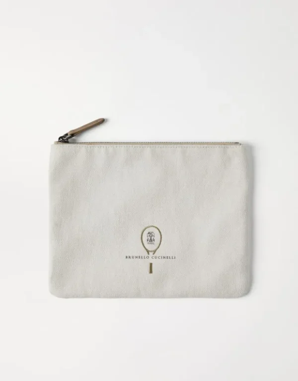 Brunello Cucinelli Pochette aus Canvas mit Tennis-Logo | Reiseutensilien