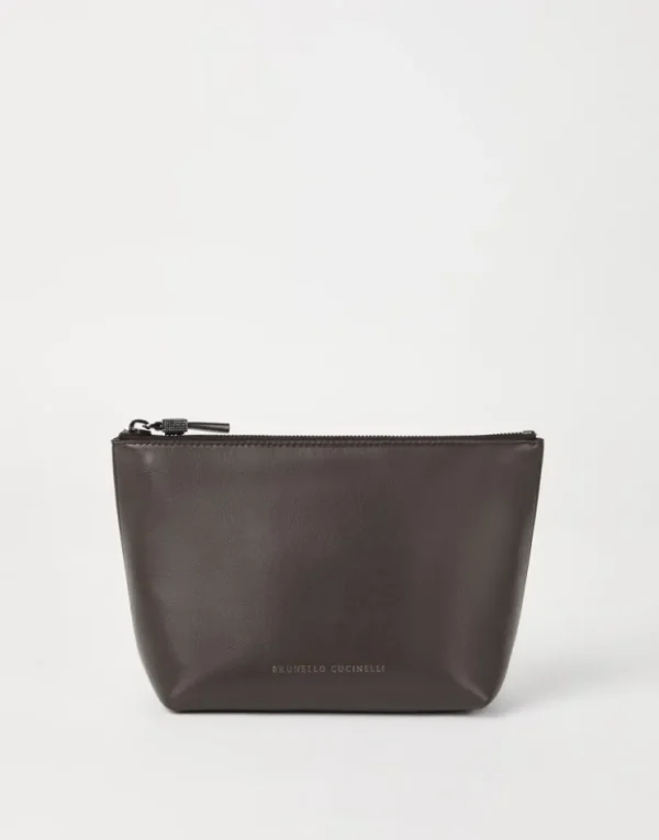 Brunello Cucinelli Pochette aus genarbtem Kalbsleder mit Monili | Damen Kleinleder