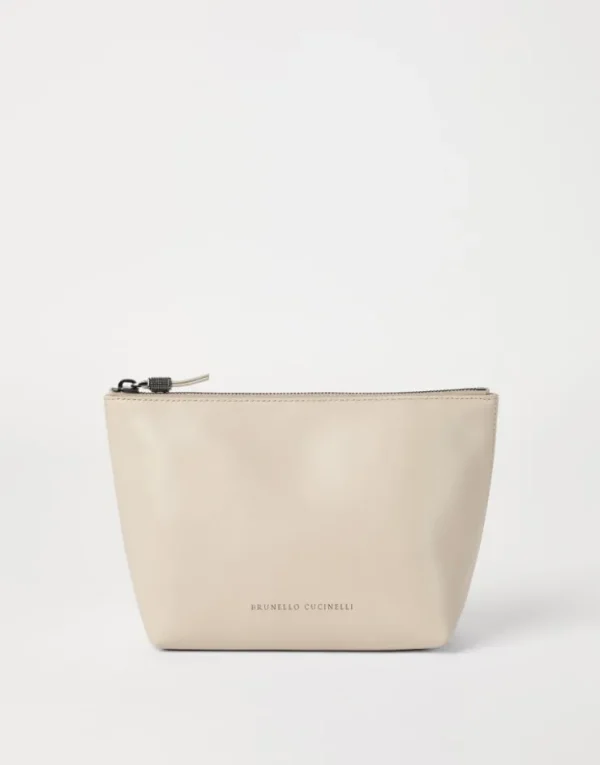 Brunello Cucinelli Pochette aus genarbtem Kalbsleder mit Monili | Damen Kleinleder