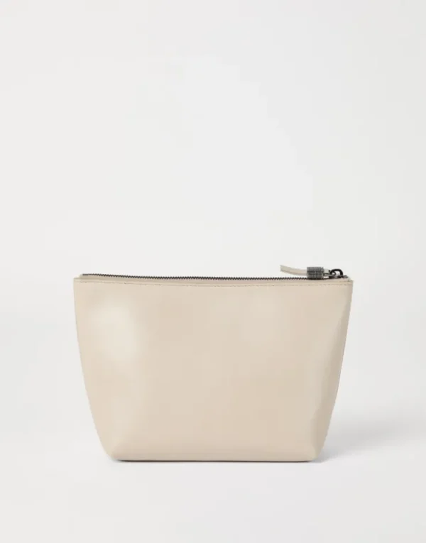 Brunello Cucinelli Pochette aus genarbtem Kalbsleder mit Monili | Damen Kleinleder