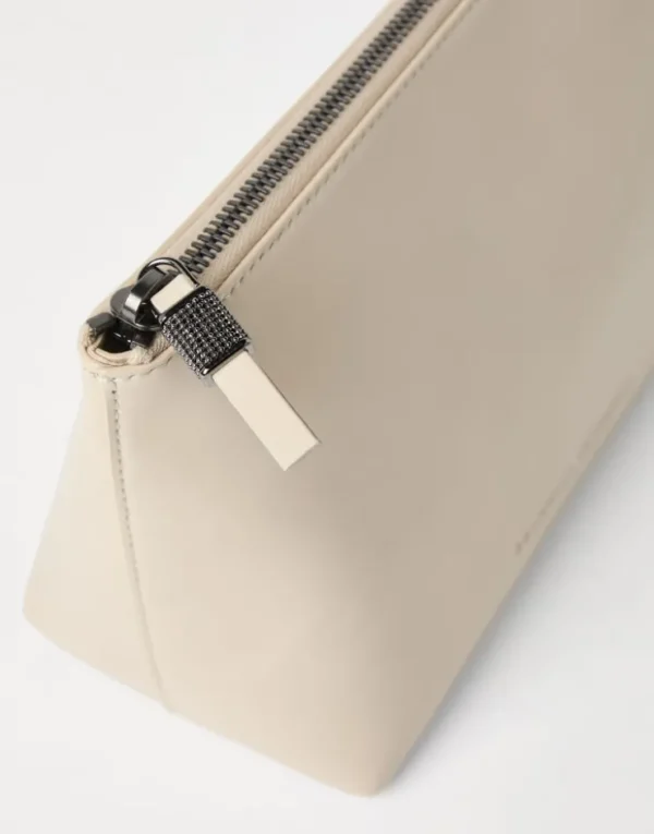 Brunello Cucinelli Pochette aus genarbtem Kalbsleder mit Monili | Damen Kleinleder