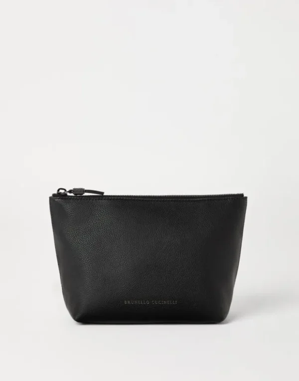 Brunello Cucinelli Pochette aus genarbtem Leder mit Shiny Zipper Pull | Damen Kleinleder