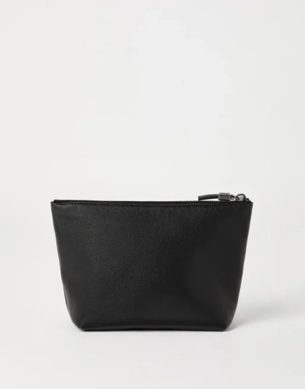 Brunello Cucinelli Pochette aus genarbtem Leder mit Shiny Zipper Pull | Damen Kleinleder