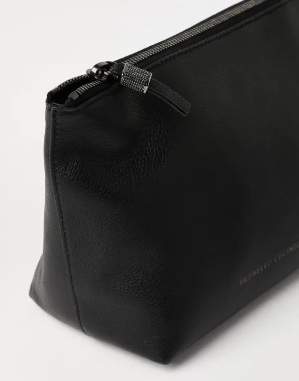 Brunello Cucinelli Pochette aus genarbtem Leder mit Shiny Zipper Pull | Damen Kleinleder