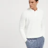 Brunello Cucinelli Poloshirt aus Baumwolle in Patentstrick mit langen Raglanärmeln | Herren Strickwaren