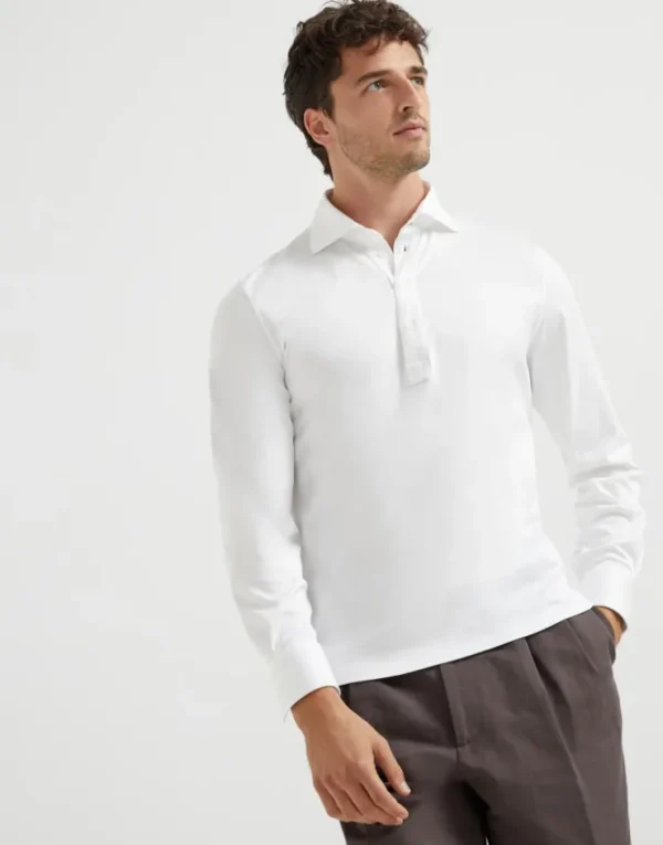 Brunello Cucinelli Poloshirt aus Baumwolljersey mit langen Ärmeln und Hemdkragen | Herren T-shirts & Poloshirts