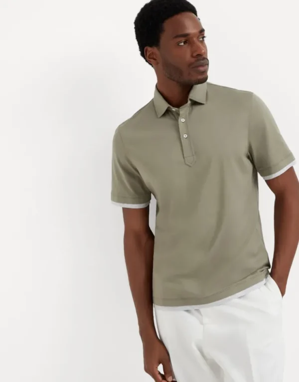 Brunello Cucinelli Poloshirt aus Baumwolljersey mit Hemdkragen und Faux Layering | Herren T-shirts & Poloshirts