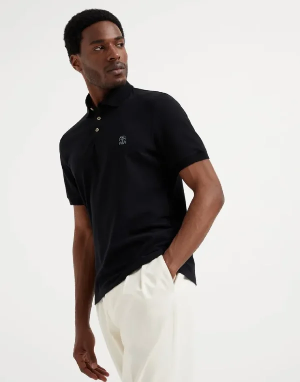 Brunello Cucinelli Poloshirt aus Baumwollpikee mit Logoprint | Herren T-shirts & Poloshirts