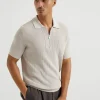 Brunello Cucinelli Poloshirt aus Baumwollstrick in Wabenmuster | Herren Strickwaren