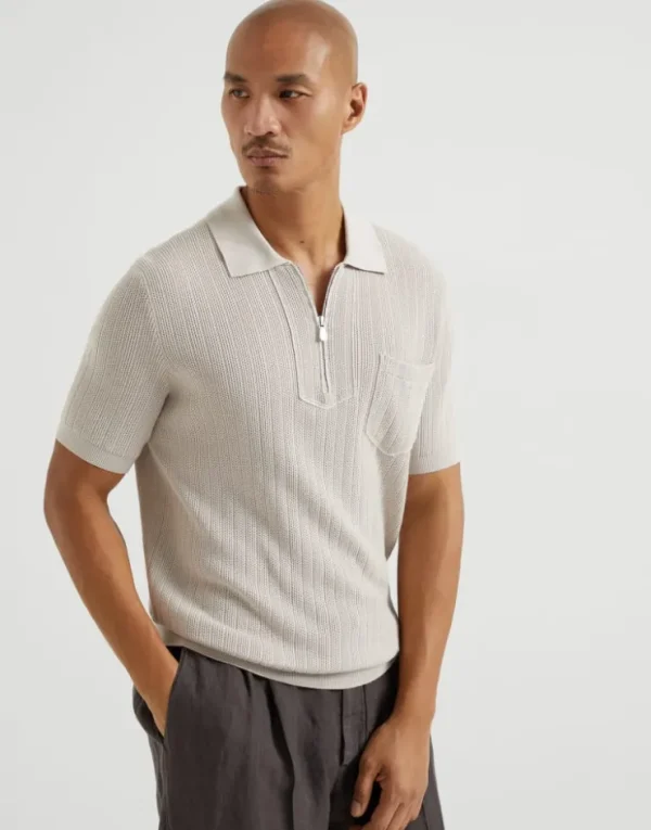 Brunello Cucinelli Poloshirt aus Baumwollstrick in Wabenmuster | Herren Strickwaren