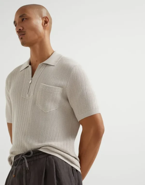 Brunello Cucinelli Poloshirt aus Baumwollstrick in Wabenmuster | Herren Strickwaren