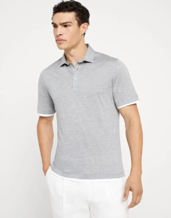 Brunello Cucinelli Poloshirt aus Jersey in Seide und Baumwolle mit Hemdkragen und Faux-Layering | Herren T-shirts & Poloshirts