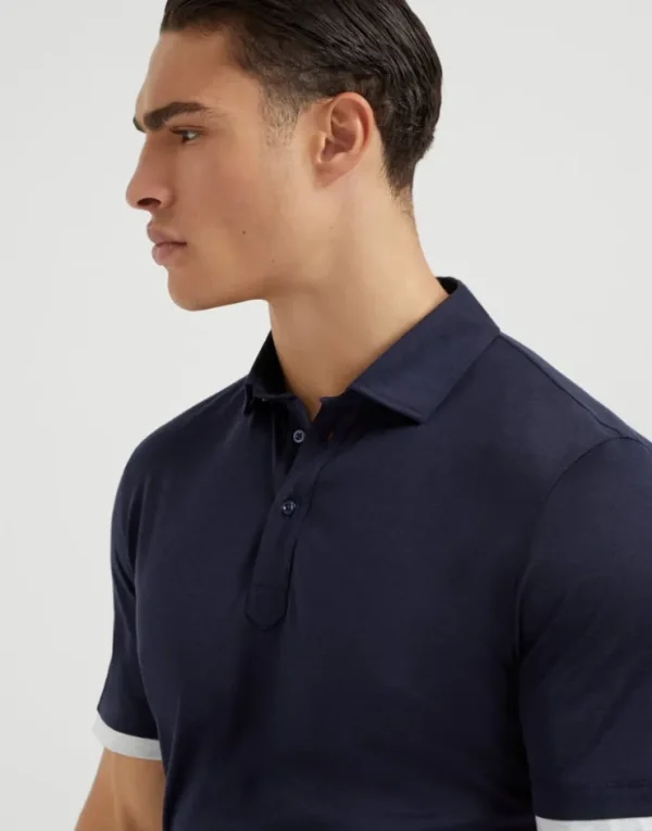 Brunello Cucinelli Poloshirt aus Jersey in Seide und Baumwolle mit Hemdkragen und Faux-Layering | Herren T-shirts & Poloshirts