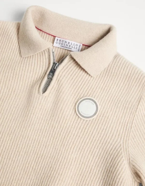 Brunello Cucinelli Poloshirt aus Kaschmir in Patentstrick mit Reißverschluss | Kinder Strickwaren