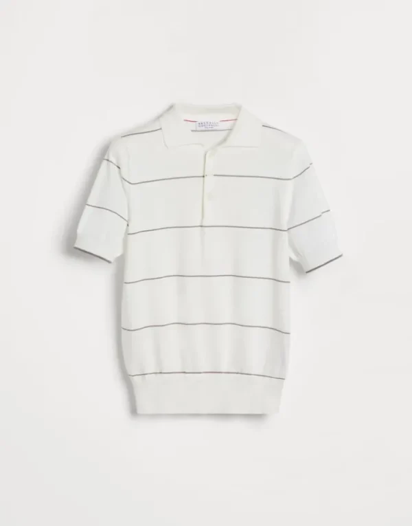 Brunello Cucinelli Poloshirt aus leichtem gestreiftem Baumwollstrick | Kinder Strickwaren