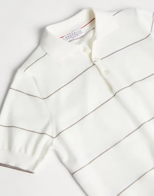 Brunello Cucinelli Poloshirt aus leichtem gestreiftem Baumwollstrick | Kinder Strickwaren