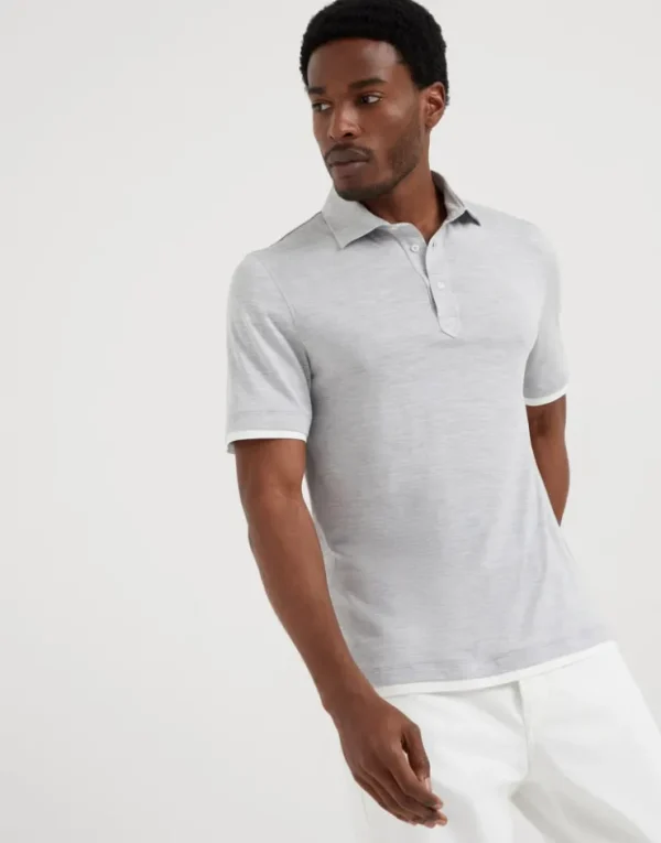 Brunello Cucinelli Poloshirt aus leichtem Jersey in Seide und Baumwolle mit Hemdkragen und Faux Layering | Herren T-shirts & Poloshirts