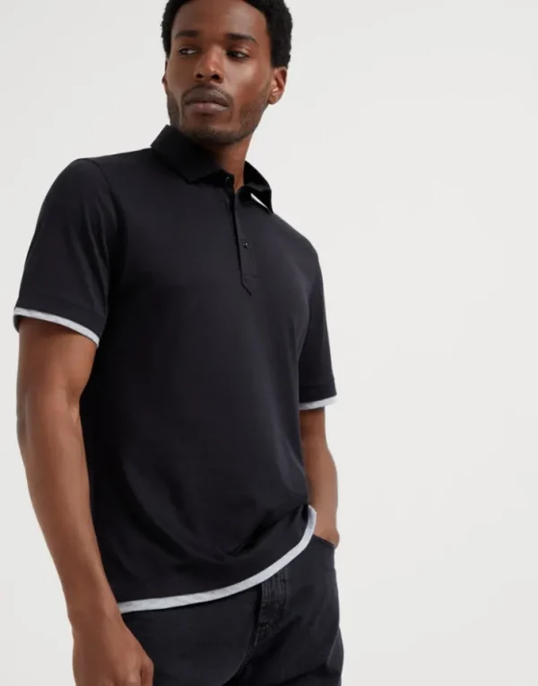 Brunello Cucinelli Poloshirt aus leichtem Jersey in Seide und Baumwolle mit Hemdkragen und Faux Layering | Herren T-shirts & Poloshirts