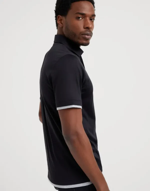 Brunello Cucinelli Poloshirt aus leichtem Jersey in Seide und Baumwolle mit Hemdkragen und Faux Layering | Herren T-shirts & Poloshirts