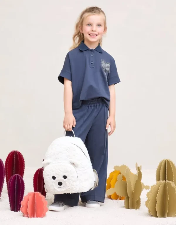 Brunello Cucinelli Poloshirt aus leichtem Stretch-Baumwollsweat mit Precious Flower Crest | Kinder Travelwear