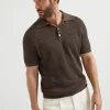 Brunello Cucinelli Poloshirt aus Leinen und Baumwolle in Halbpatentstrick | Herren Strickwaren