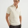 Brunello Cucinelli Poloshirt aus Leinen und Baumwolle in breitem Rippenstrick | Herren Strickwaren