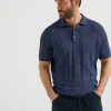 Brunello Cucinelli Poloshirt aus Leinen und Baumwolle in breitem Rippenstrick | Herren Strickwaren