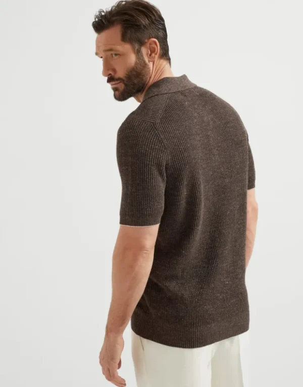 Brunello Cucinelli Poloshirt aus Leinen und Baumwolle in Halbpatentstrick | Herren Strickwaren